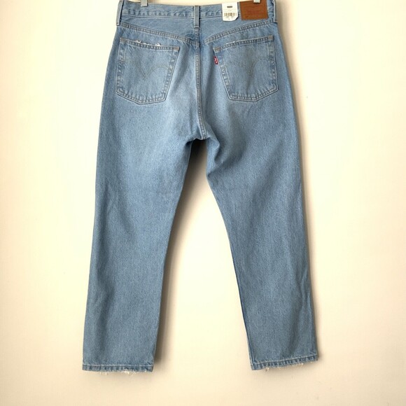 Levi’s Premium 501 Straight Leg Crop Button Fly Distressed Jeans Blue 31 - Picture 3 of 13